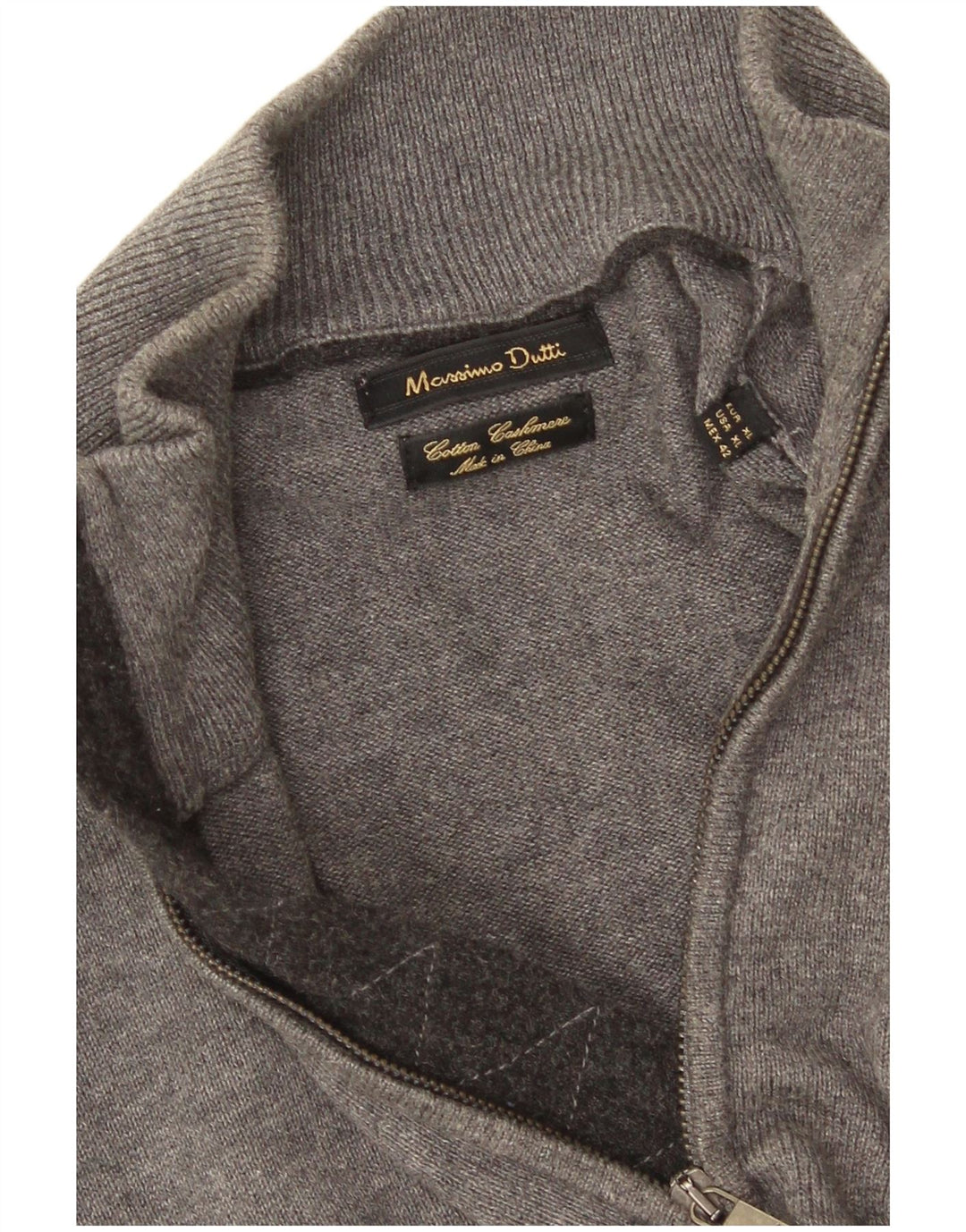 Massimo Dutti muški pulover s izrezom i patentnim zatvaračem XL sivi pamuk