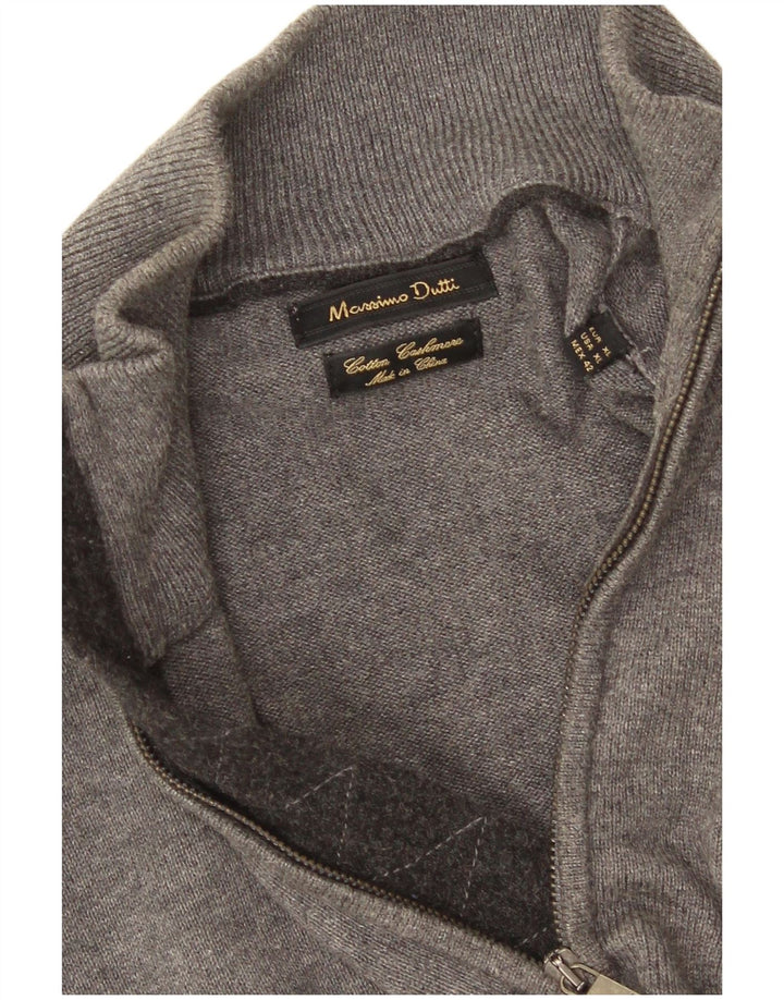 Massimo Dutti muški pulover s izrezom i patentnim zatvaračem XL sivi pamuk