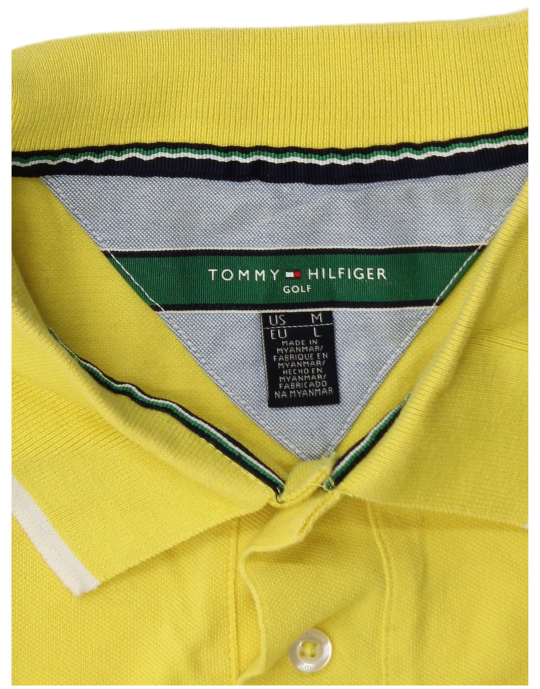 TOMMY HILFIGER Mens Polo Shirt Medium Yellow Cotton