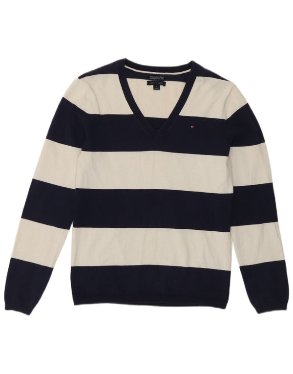 Tommy Hilfiger Ženski džemper s V-izrezom UK 12 srednje tamnoplave pruge