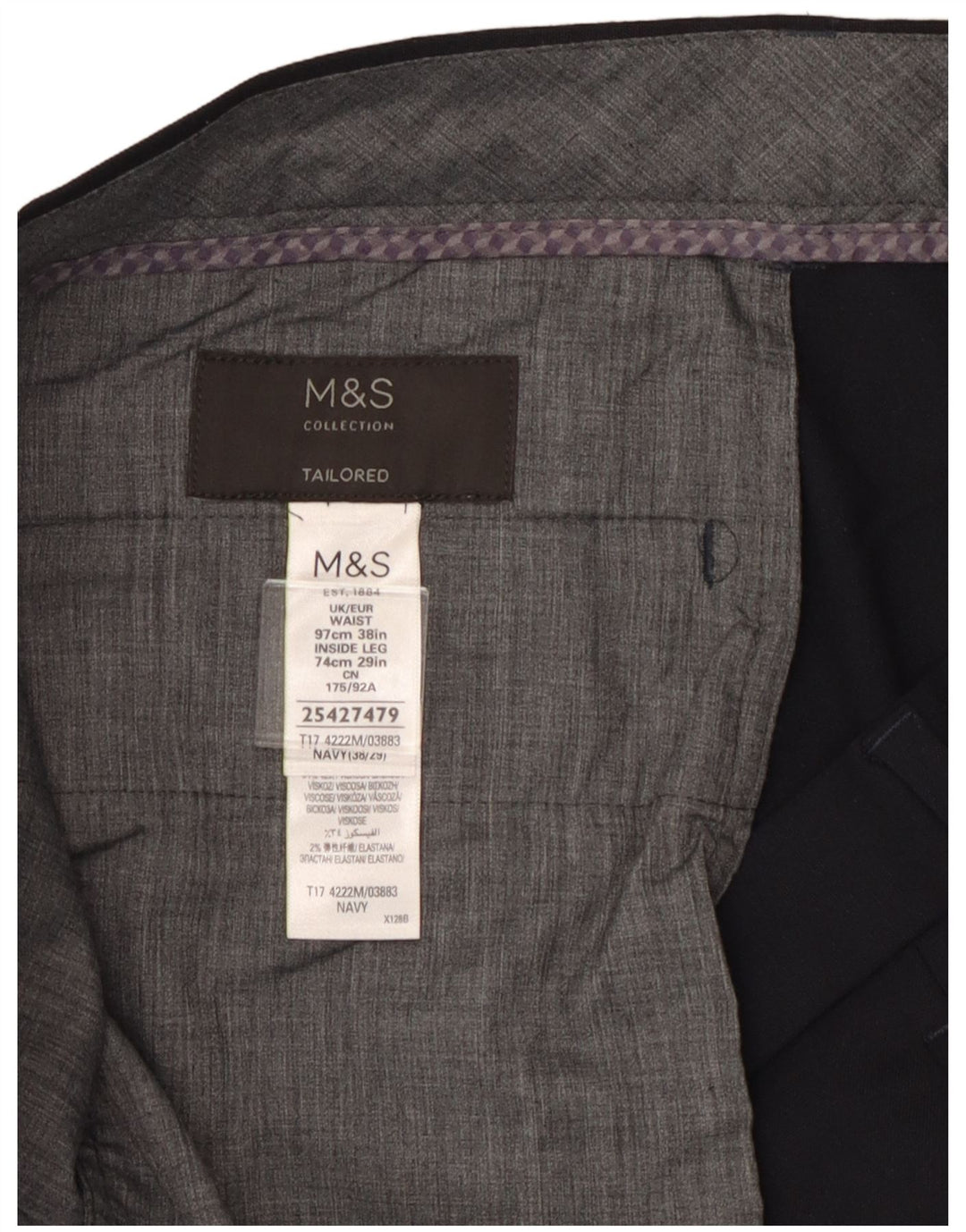 Marks & Spencer muške krojene hlače ravnog odijela W38 L29 tamnoplave