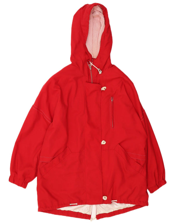 Vintage ženska velika parka jakna s kapuljačom UK 10 mali crveni poliester
