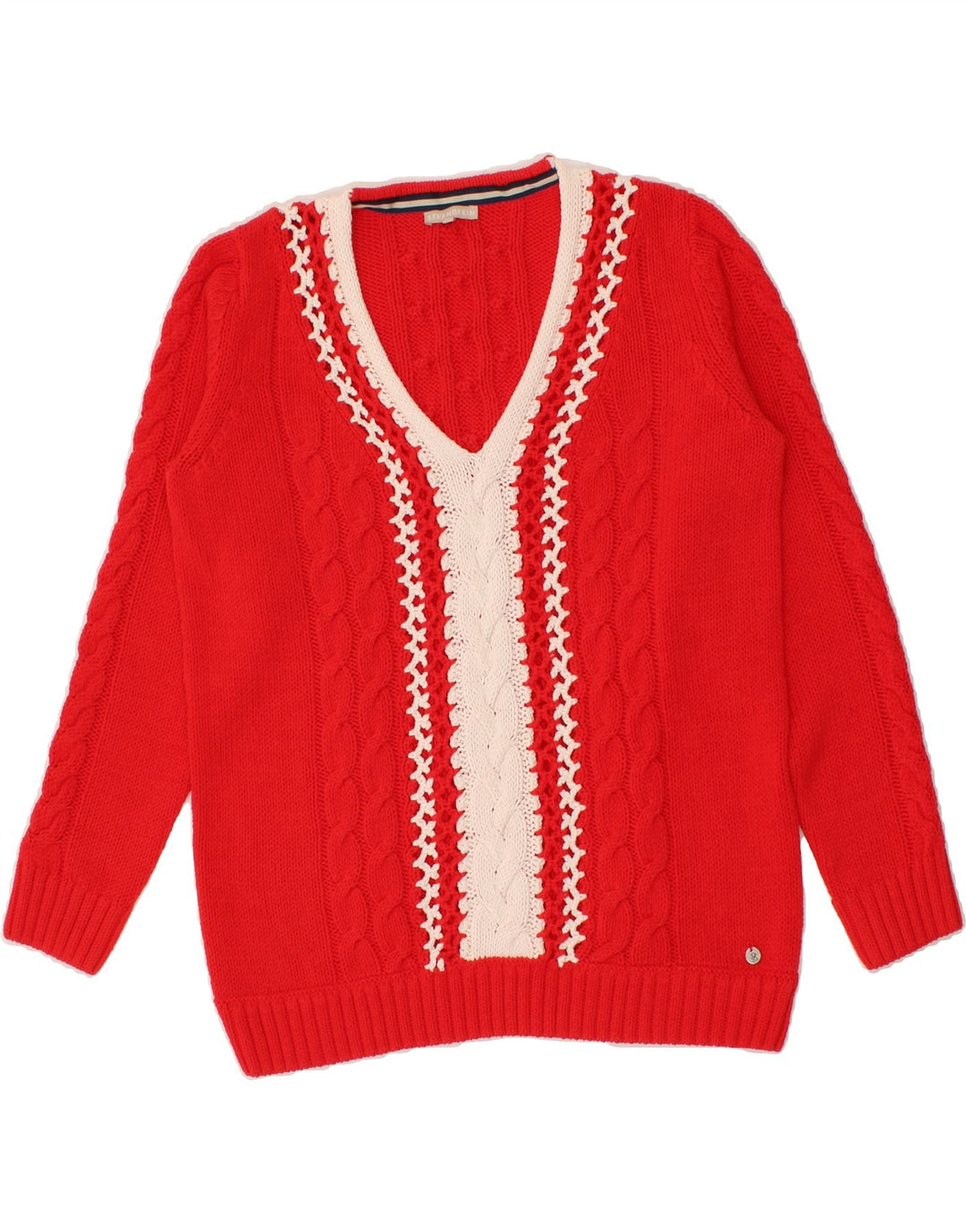 STRANDFEIN Womens V-Neck Jumper Sweater IT 42 Medium Red Colourblock Vintage Strandfein and Second-Hand Strandfein from Messina Hembry 