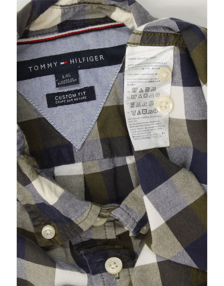TOMMY HILFIGER Mens Custom Fit Shirt Large Green Check Cotton Vintage Tommy Hilfiger and Second-Hand Tommy Hilfiger from Messina Hembry 
