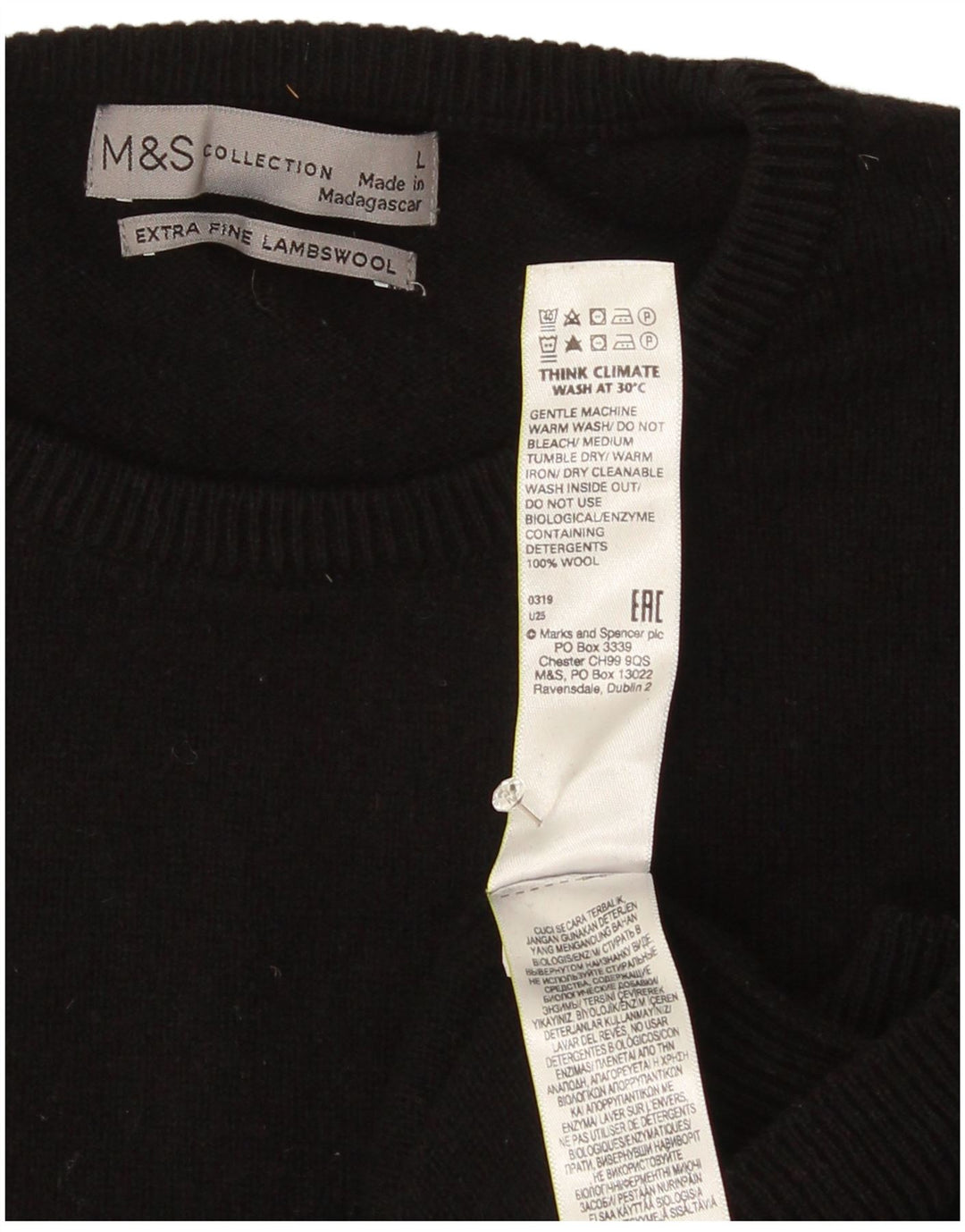 Marks & Spencer muški džemper s okruglim izrezom, velika crna janjeća vuna