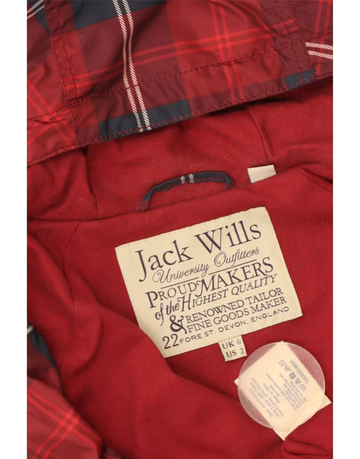 JACK WILLS Ženska prevelika kišna jakna s kapuljačom UK 6 XS Crveni karirani poliester