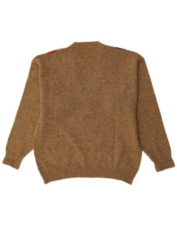 Vintage muški džemper s V-izrezom Srednje smeđi Argyle/Diamond