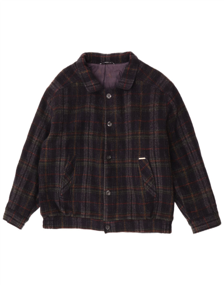 Vintage muška bomber jakna UK 36 Mala mornarsko plava karirana nova vuna