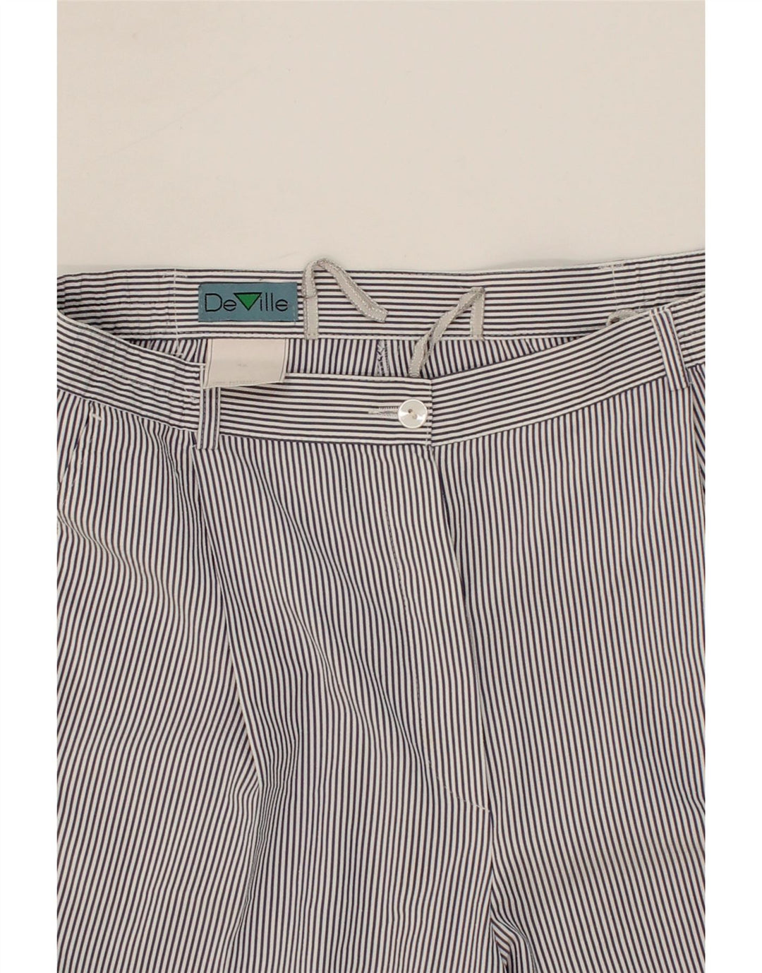 VINTAGE Womens Chino Shorts IT 46 Large W32 Blue Pinstripe Polyester Vintage Vintage and Second-Hand Vintage from Messina Hembry 