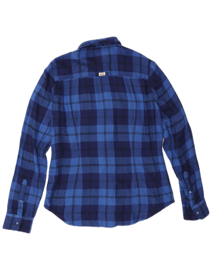 Superdry ženska flanelska košulja UK 14 srednje plava karirana viskoza