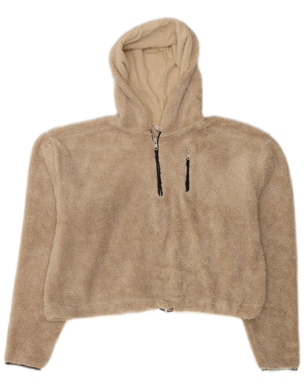 Topshop veliki ženski džemper od flisa s kapuljačom i izrezom s patentnim zatvaračem UK 8 Small Beige