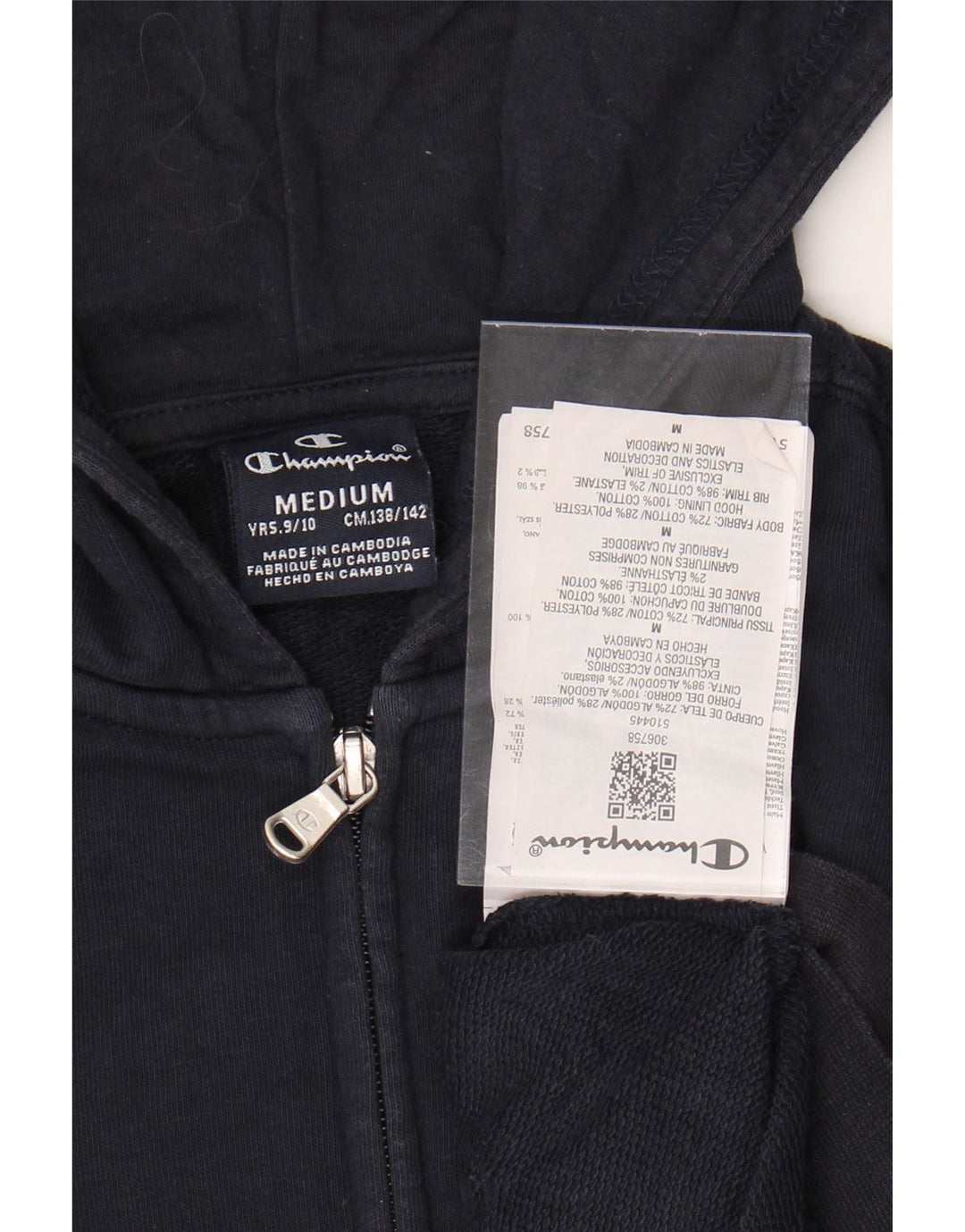 CHAMPION Džemper s kapuljačom s grafičkim patentnim zatvaračem 9-10 godina srednje tamnoplave boje