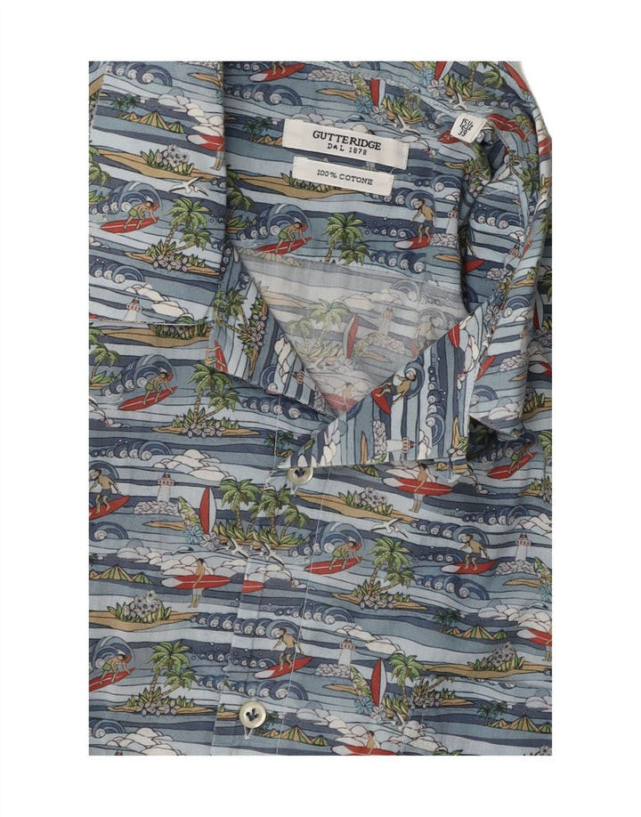 GUTTERIDGE Mens Shirt Size 15 1/2 39 Medium Blue Floral Hawaiian