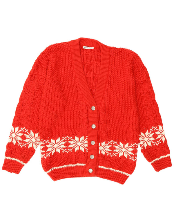 Vintage ženski kardigan pulover s pahuljama UK 14 Large Red Fair Isle Retro