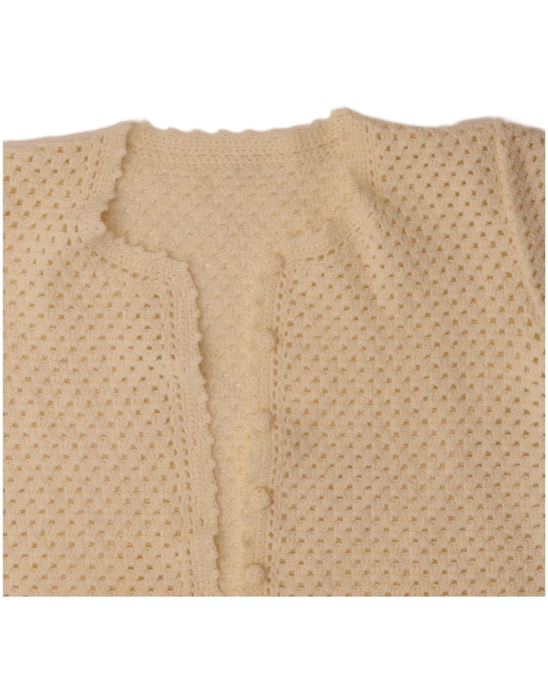 VINTAGE kratki ženski kardigan džemper kratkih rukava UK 14 Srednje prljavo bijeli