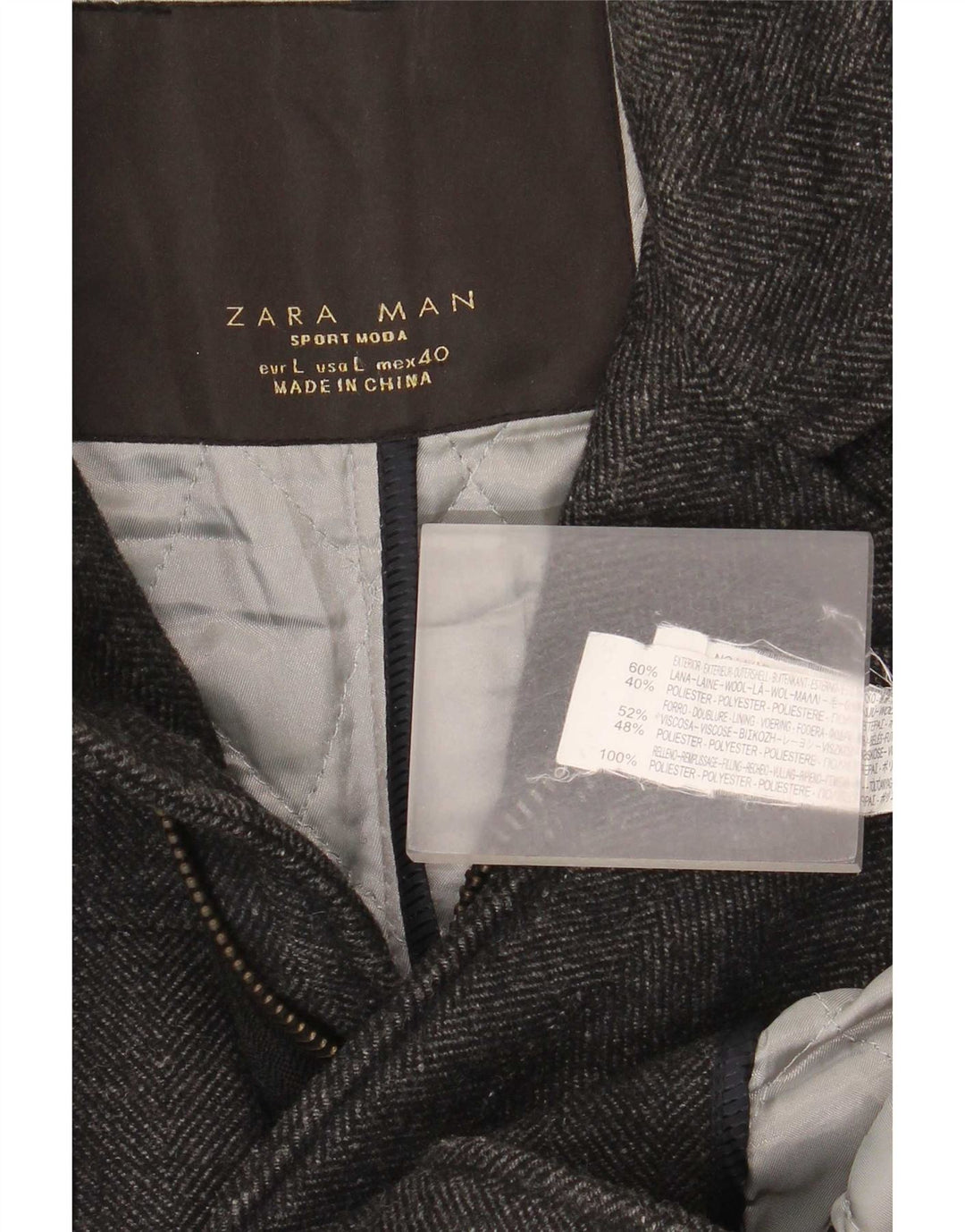 Zara muška pomoćna jakna UK 40 Large Grey Riblja kost vuna