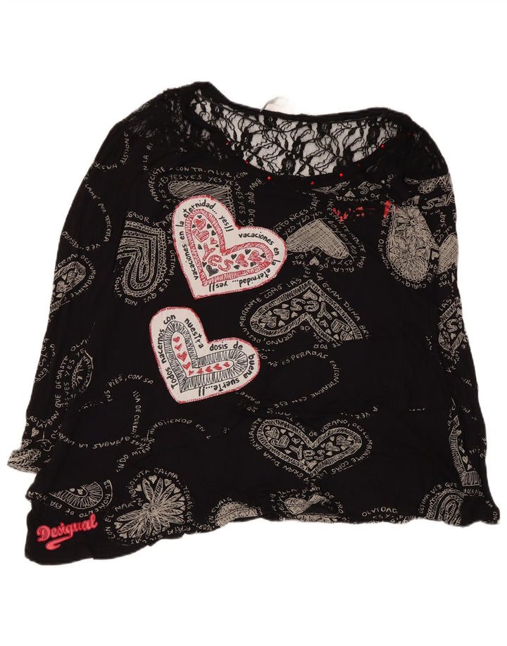 Desigual gornji dio ženske grafičke bluze UK 12 Srednje crno geometrijsko srce