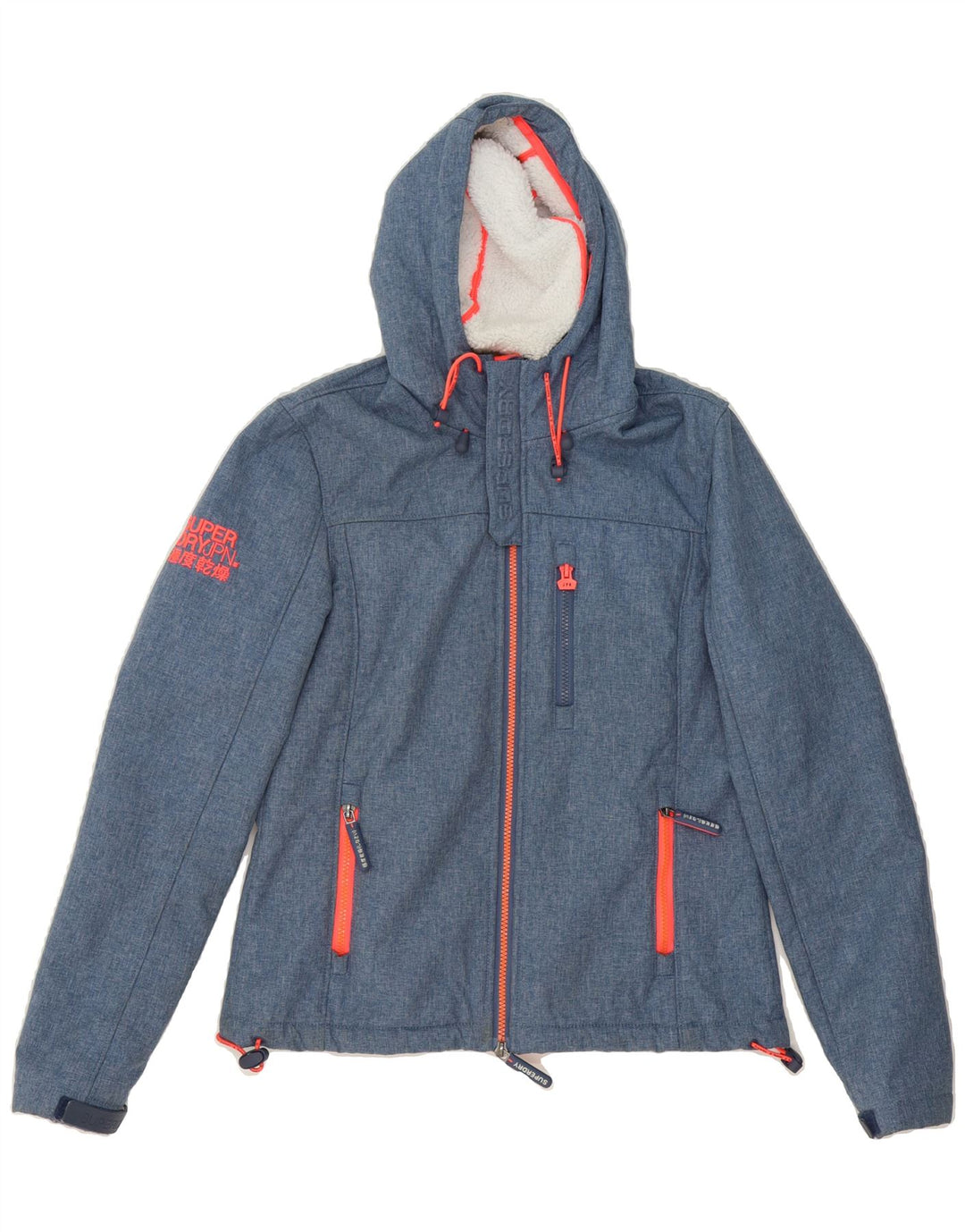 SUPERDRY Womens Graphic Hooded Windbreaker Jacket UK 10 Small Blue Vintage Superdry and Second-Hand Superdry from Messina Hembry 