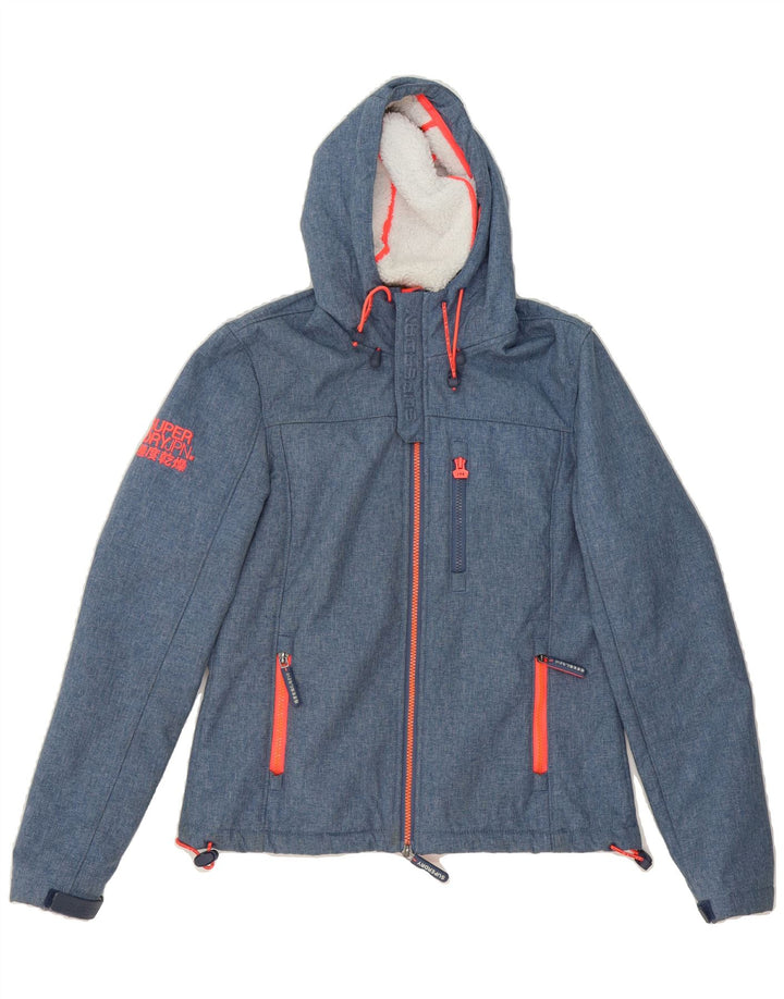 SUPERDRY Womens Graphic Hooded Windbreaker Jacket UK 10 Small Blue Vintage Superdry and Second-Hand Superdry from Messina Hembry 
