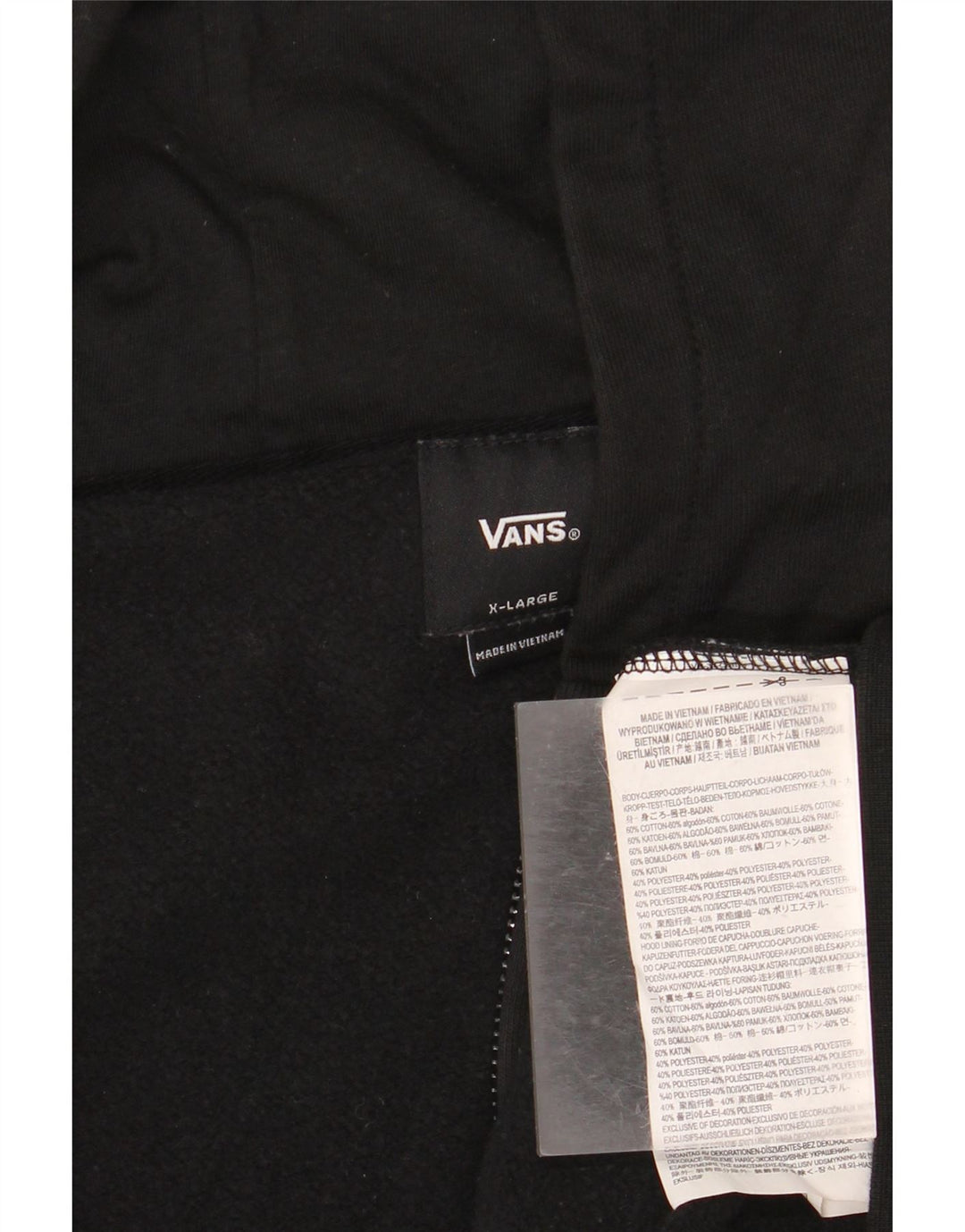 VANS ženski pulover s kapuljačom s grafičkim patentnim zatvaračem UK 18 XL crni pamuk