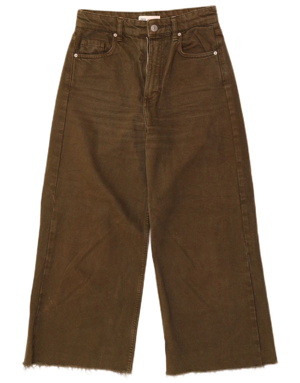 Zara ženske kratke traperice visokog struka širokih nogavica US 00 2XS W22 L23 Kaki pamuk