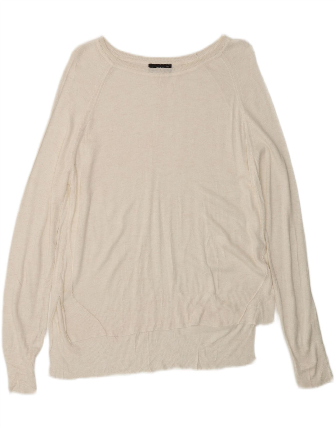 ZARA ženski džemper s veznim izrezom UK 14 Srednje bijeli