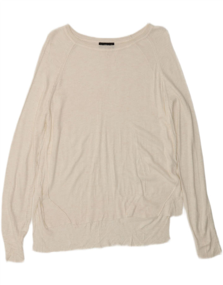 ZARA ženski džemper s veznim izrezom UK 14 Srednje bijeli