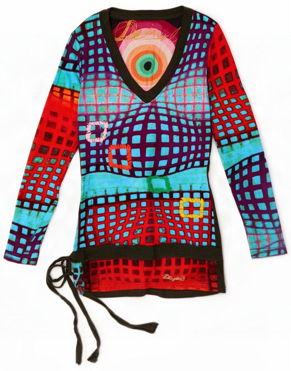 Desigual Ženska grafička majica s dugim rukavima UK 4 XS Multicolored Geometric