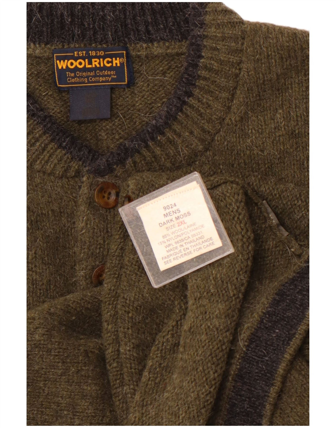 WOOLRICH Muški džemper s dugmadima i ovratnikom 2XL kaki vuna