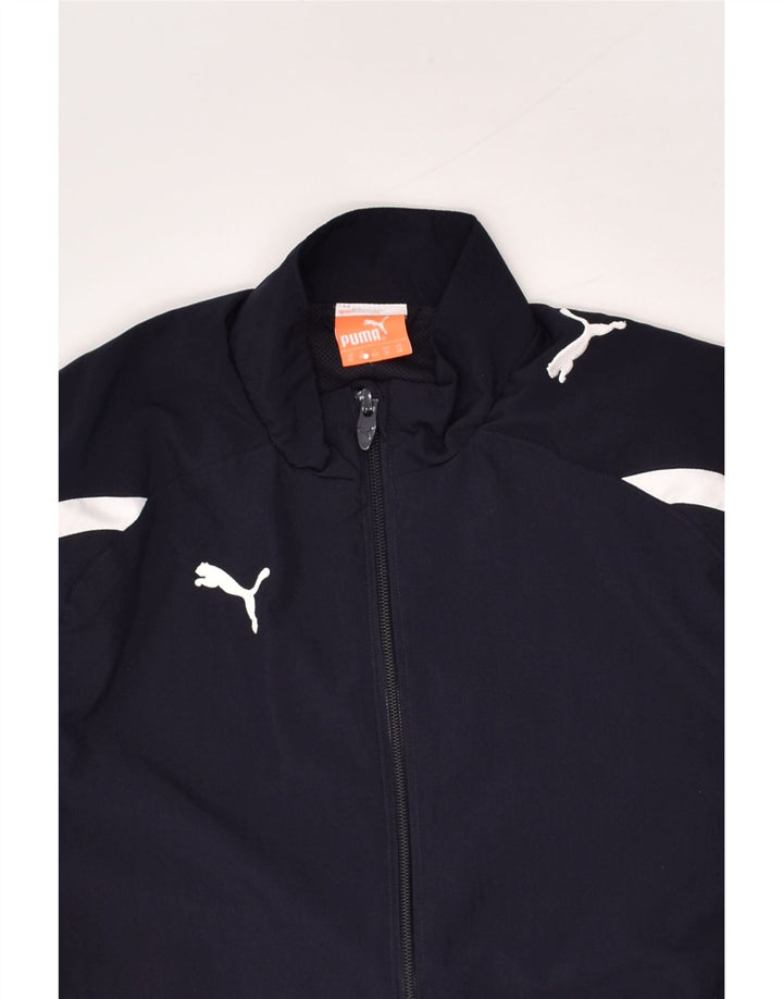 PUMA Boys Tracksuit Top Jacket 9-10 Years Navy Blue Colourblock Polyester | Vintage Puma | Thrift | Second-Hand Puma | Used Clothing | Messina Hembry 