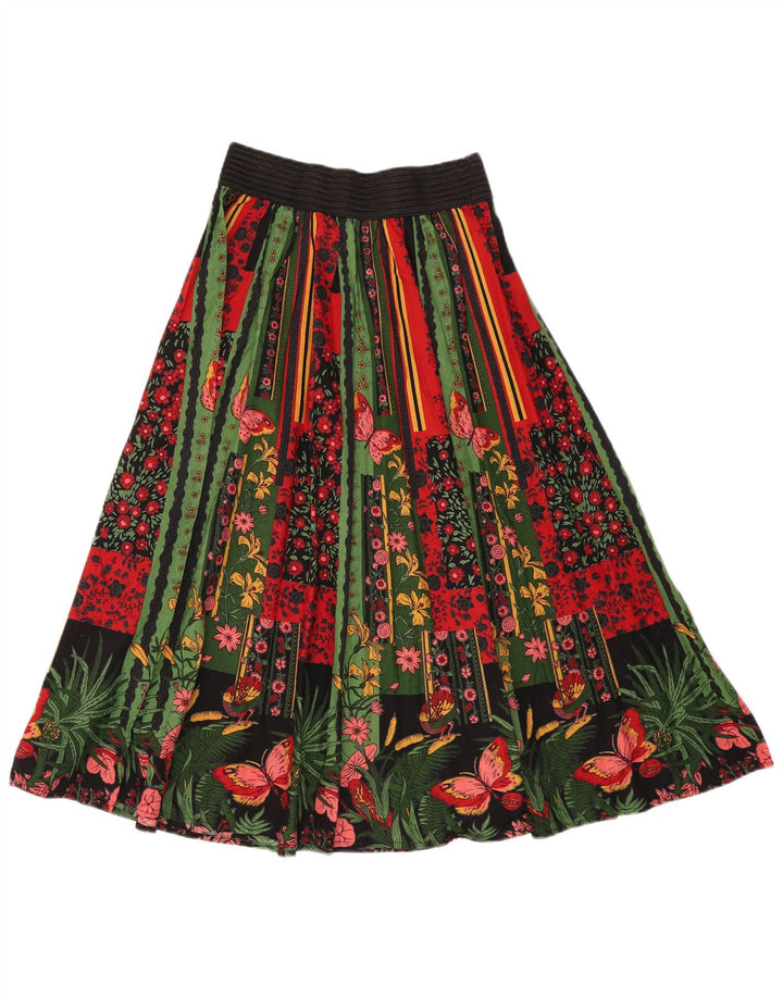 VINTAGE ženska suknja A-kroja visokog struka W24 XS Raznobojni cvjetni pamuk