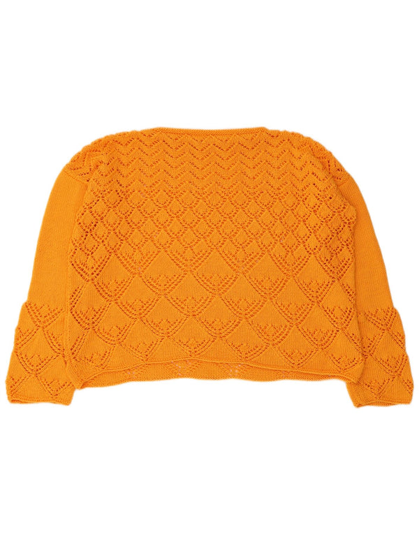 Vintage Womens Crop Oversized Boat Neck Jumper Sweater UK 16 Large Orange