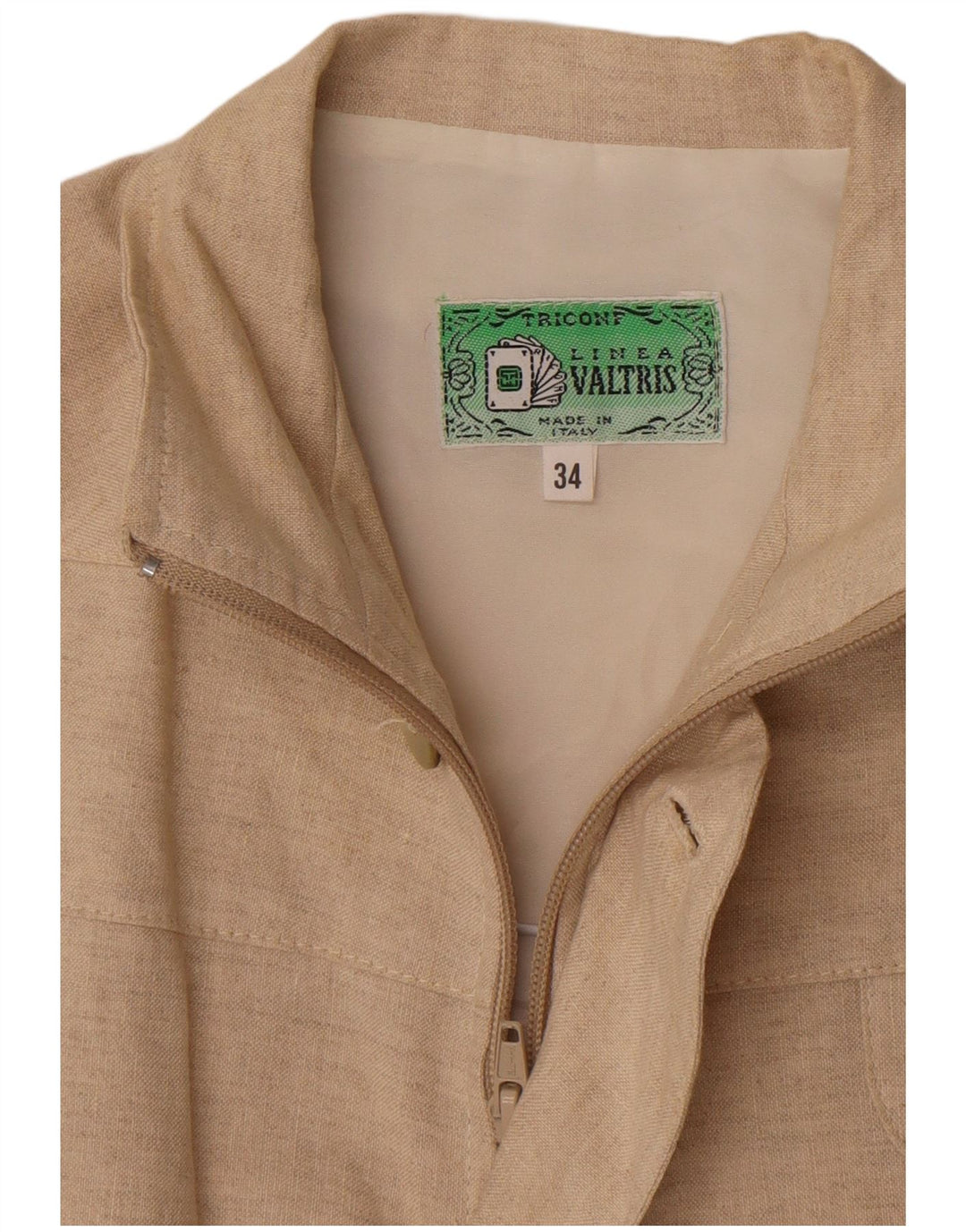 Vintage ženska prevelika bomber jakna IT 34 2XS bež lan