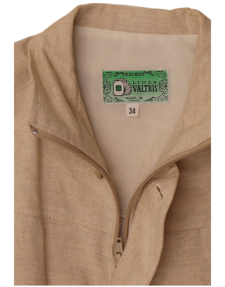Vintage ženska prevelika bomber jakna IT 34 2XS bež lan
