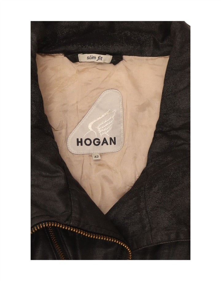HOGAN Womens Slim Fit Overcoat UK 10 Small Grey Vintage Hogan and Second-Hand Hogan from Messina Hembry 