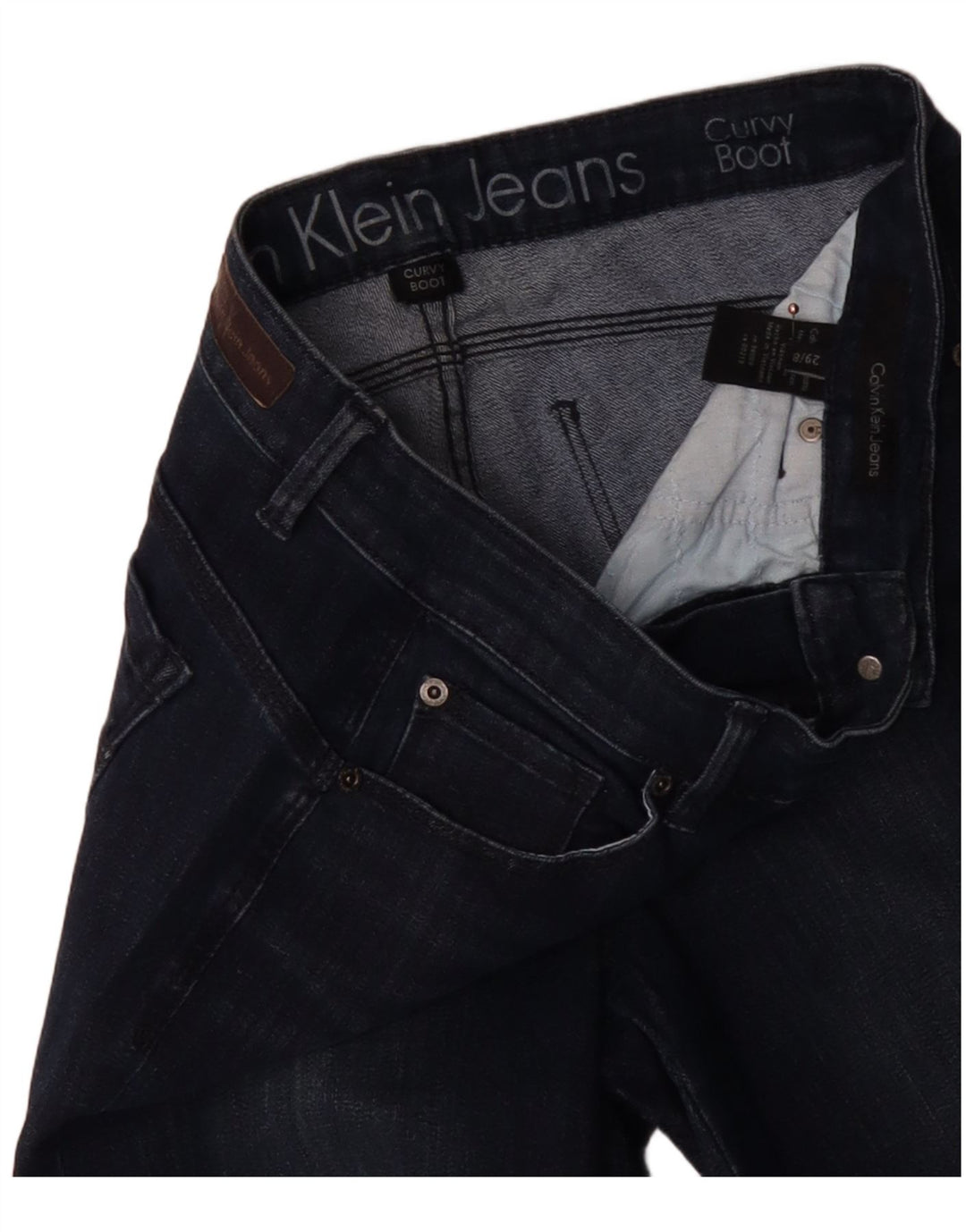Ženske traperice Calvin Klein Bootcut US 8 srednje W29 L31 tamnoplavi pamuk
