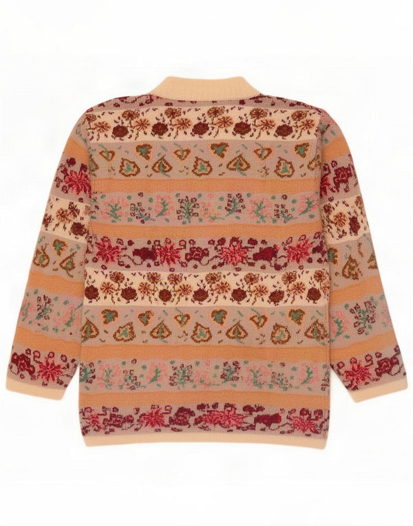 Vintage ženski džemper s okruglim izrezom UK 16 Large Beige Floral Acrylic