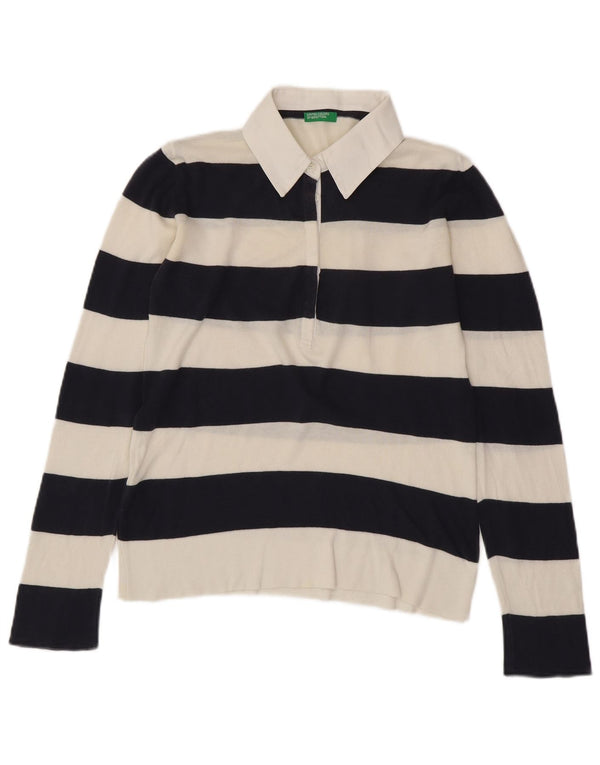 BENETTON ženska pletena ragbi polo majica UK 14 srednje bijele pruge