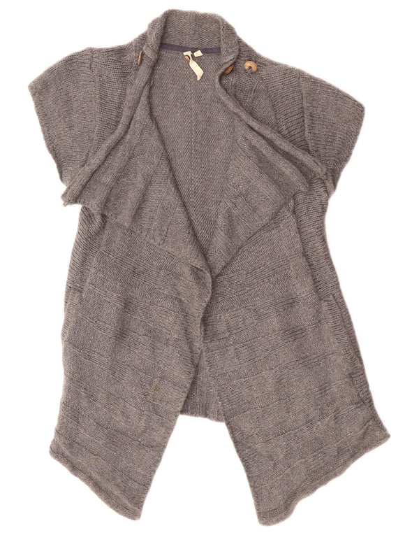 Bijeli ženski otvoreni kardigan pulover kratkih rukava UK 10 Mala siva vunena