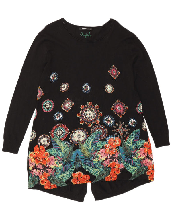 Desigual ženski džemper s dugačkim veznim izrezom UK 18 XL crni cvjetni