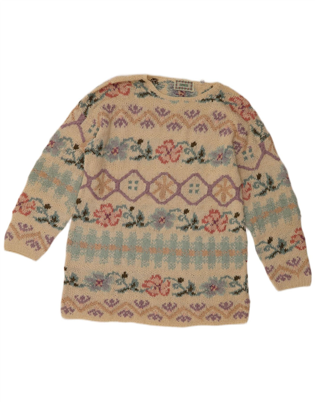 Express ženski džemper s okruglim izrezom UK 12 srednje bež cvjetne svile