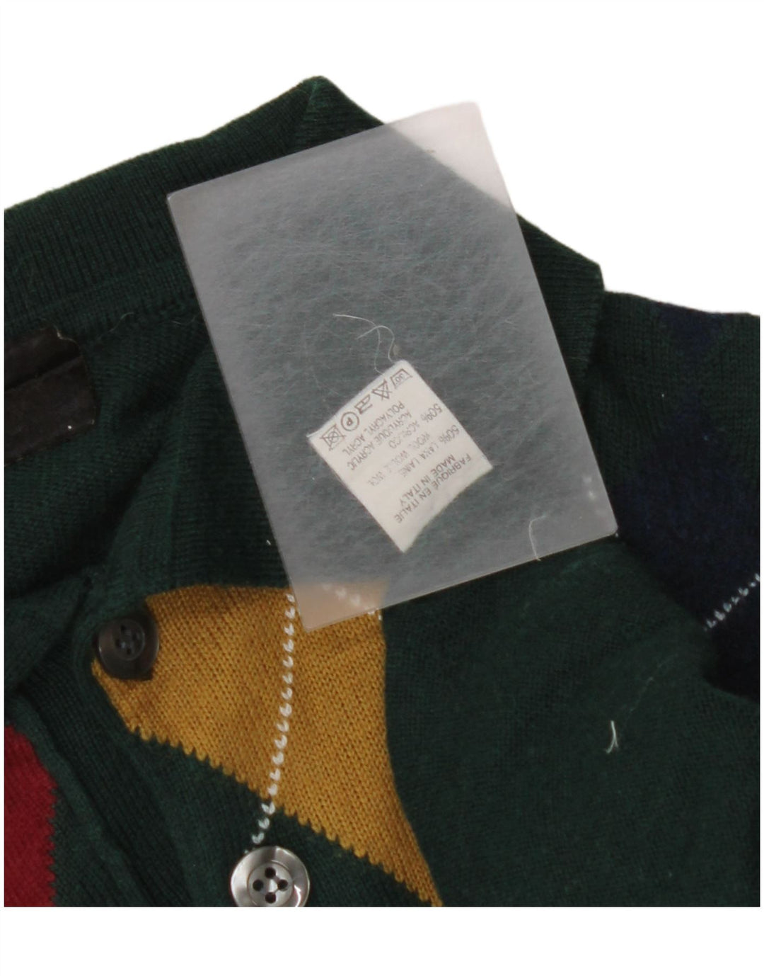 VINTAGE muški džemper s polo ovratnikom Mali zeleni Argyle/Dijamantna vuna