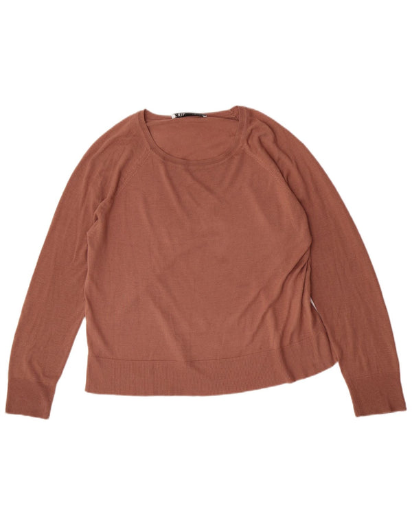 Zara Womens Oversized Boat Neck Jumper Sweater UK 10 Small Brown Viscose