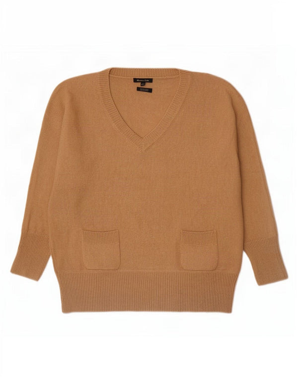 Ženski džemper s V-izrezom Massimo Dutti UK 14 Srednje bež vuneni