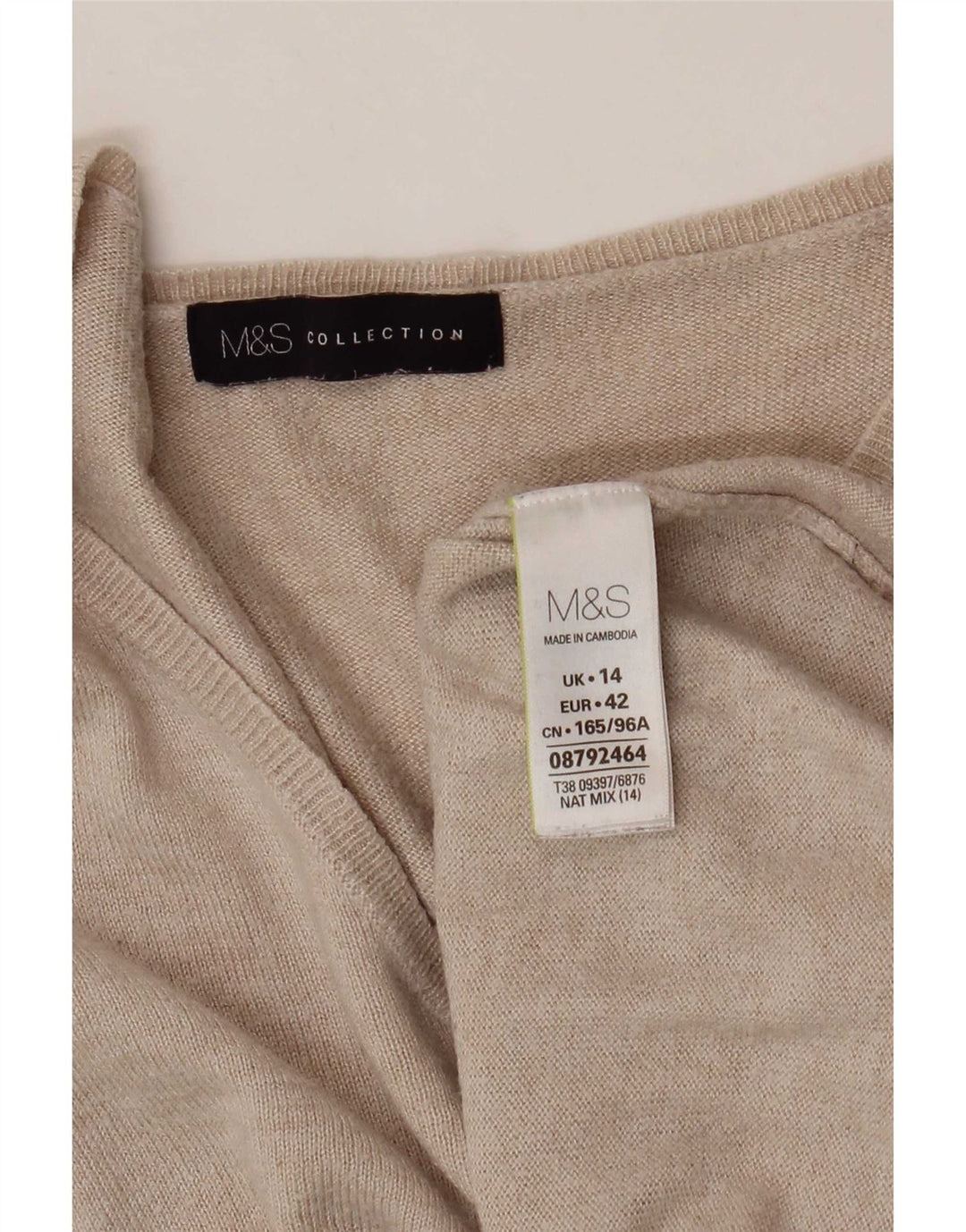 Marks & Spencer ženski veliki džemper s V-izrezom UK 14 Large Beige