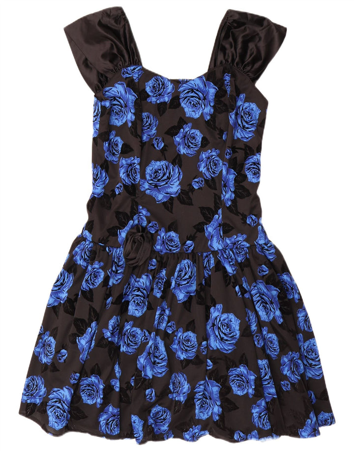 VINTAGE ženska haljina A-kroja bez rukava IT 42 Srednje plava cvjetna poliester