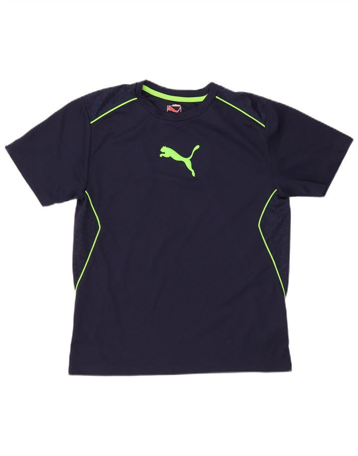 Puma Boys Graphic T-Shirt Top 11-12 Years Large Navy Blue prugasti poliester