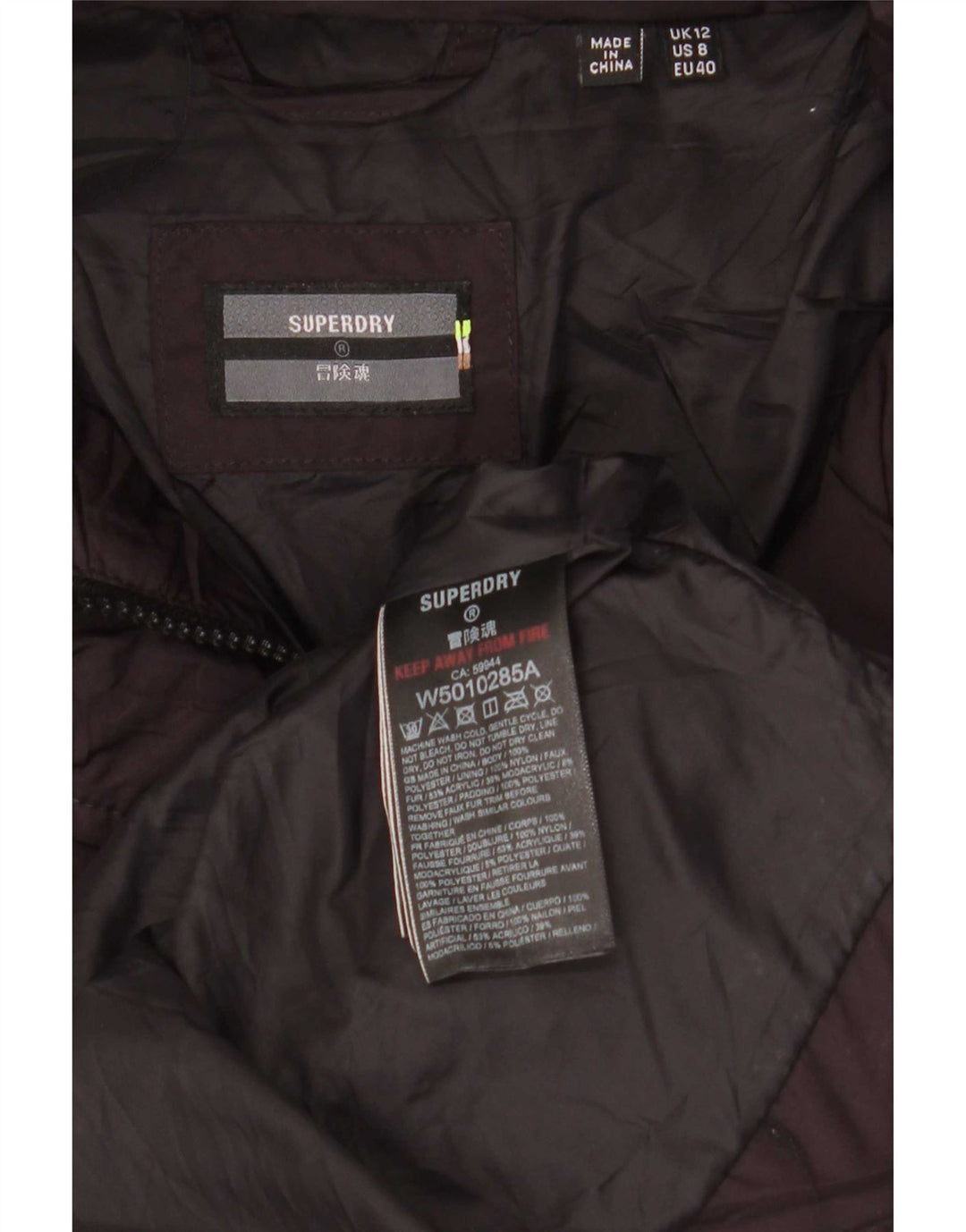 Superdry ženski podstavljeni kaput s kapuljačom UK 12 Srednji bordo poliester