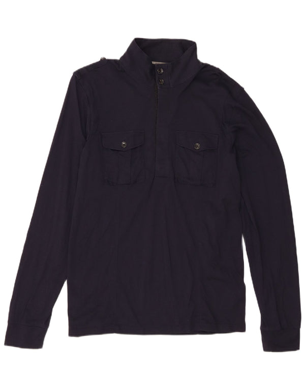 Reiss Mens Military Top Long Sleeve Large Navy Blue Cotton