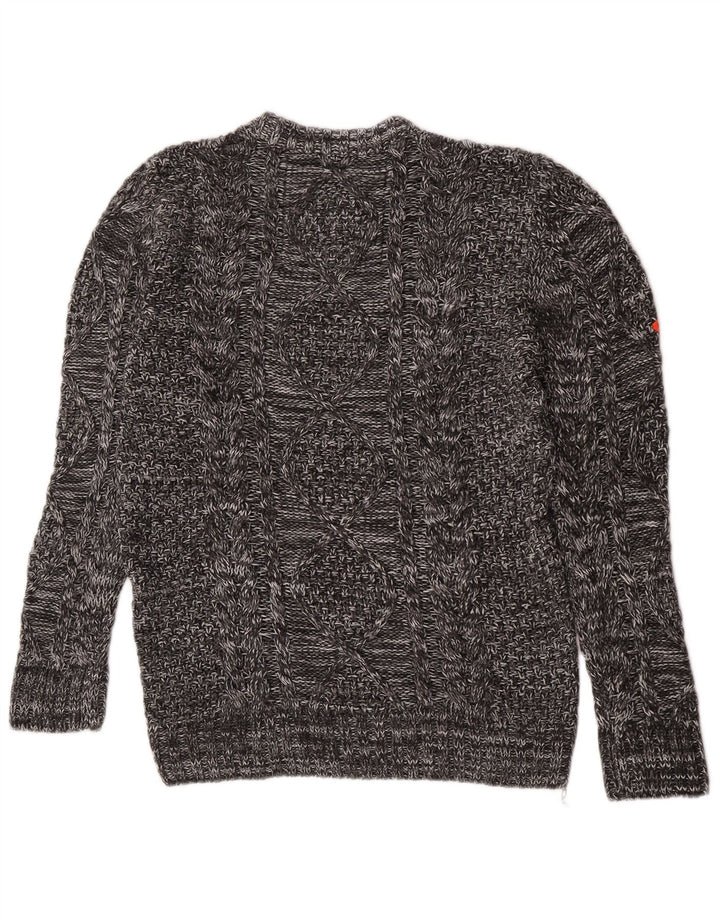 Superdry muški džemper s okruglim izrezom Srednje sivi zimi s mrljama od akrila